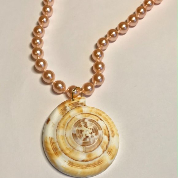 Natural Shell Shiva Nautilus Pearl Necklace Choker Statement VintagePeach 16-18" - Picture 2 of 8
